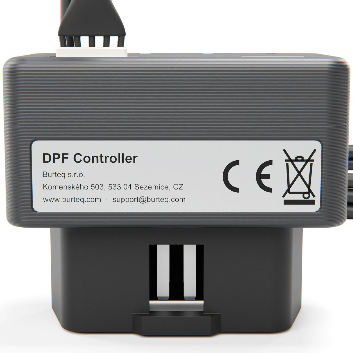 DPF Controller manufacturer label: Burteq s.r.o., CE and WEEE marks