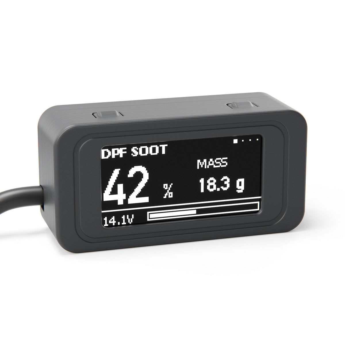 DPF Controller display: DPF soot load in % and soot mass in grams